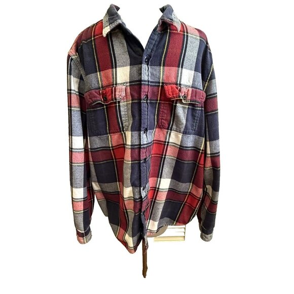 American Eagle Outfitters Mens XLT Cotton Red Blue Plaid Flannel Shirt Shacket - Picture 2 of 7